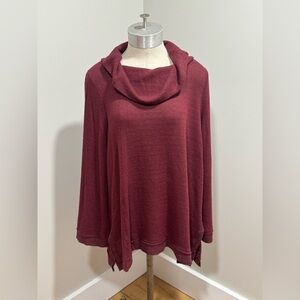 Anthropologie Maeve Burgundy Knit Top Sweater Size Lp Cow Neck Tunic